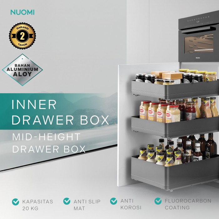 Kitchen Wardrobe Hardware ENCANTO Inner Drawer Box – Mid-Height Drawer Box