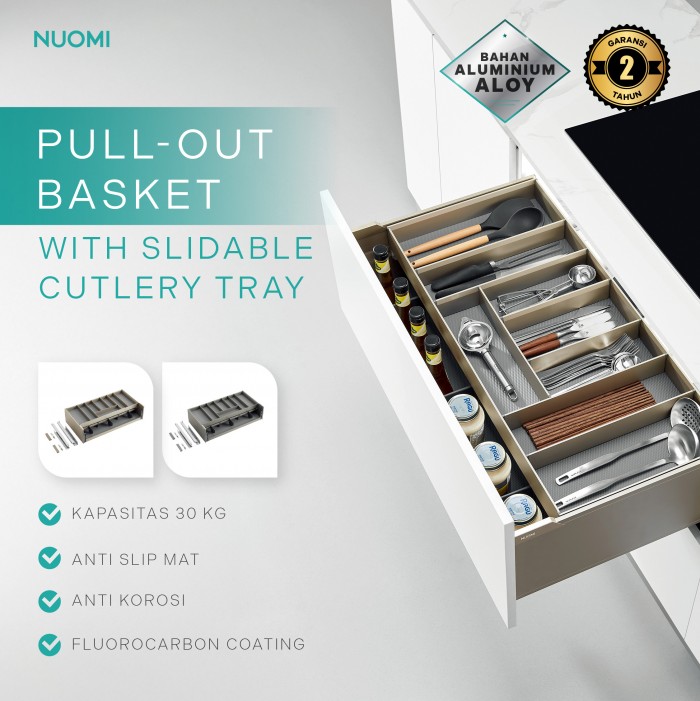 Kitchen Wardrobe Hardware ENCANTO Pull-Out Basket with Slidable Cutlery Tray 