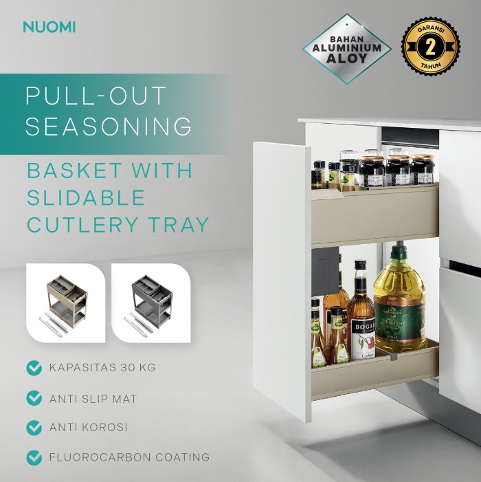 Kitchen Wardrobe Hardware ENCANTO Seasoning Basket with Slidable Cutlery Tray 300mm