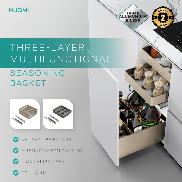 Kitchen Wardrobe Hardware ENCANTO Three-Layer Multifunctional Seasoning Basket