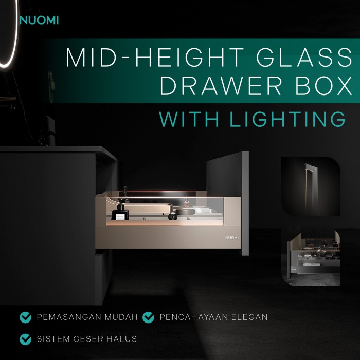 Kitchen Wardrobe Hardware Mid-Height Glass Lighting Drawer Box